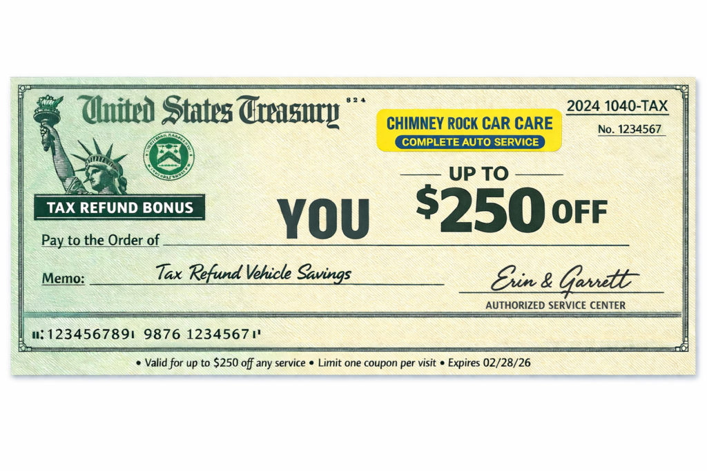Promotional special from Chimney Rock Car Care offering $250 off service