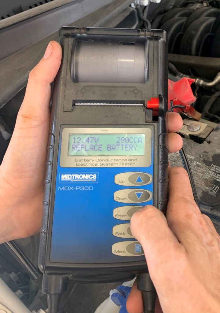 Battery health test showing a weak battery before summer travel